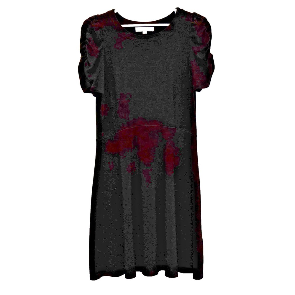 Loft Knit Dress Sz LT Large Tall Black‎ Short Puff Sleeve Round Neck Rayon Blend